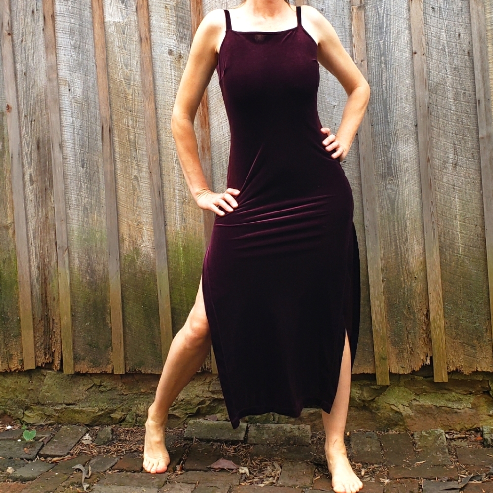 VTG 90s Velvet Slip Dress - Rampage Burgundy Velvet Slip Dress